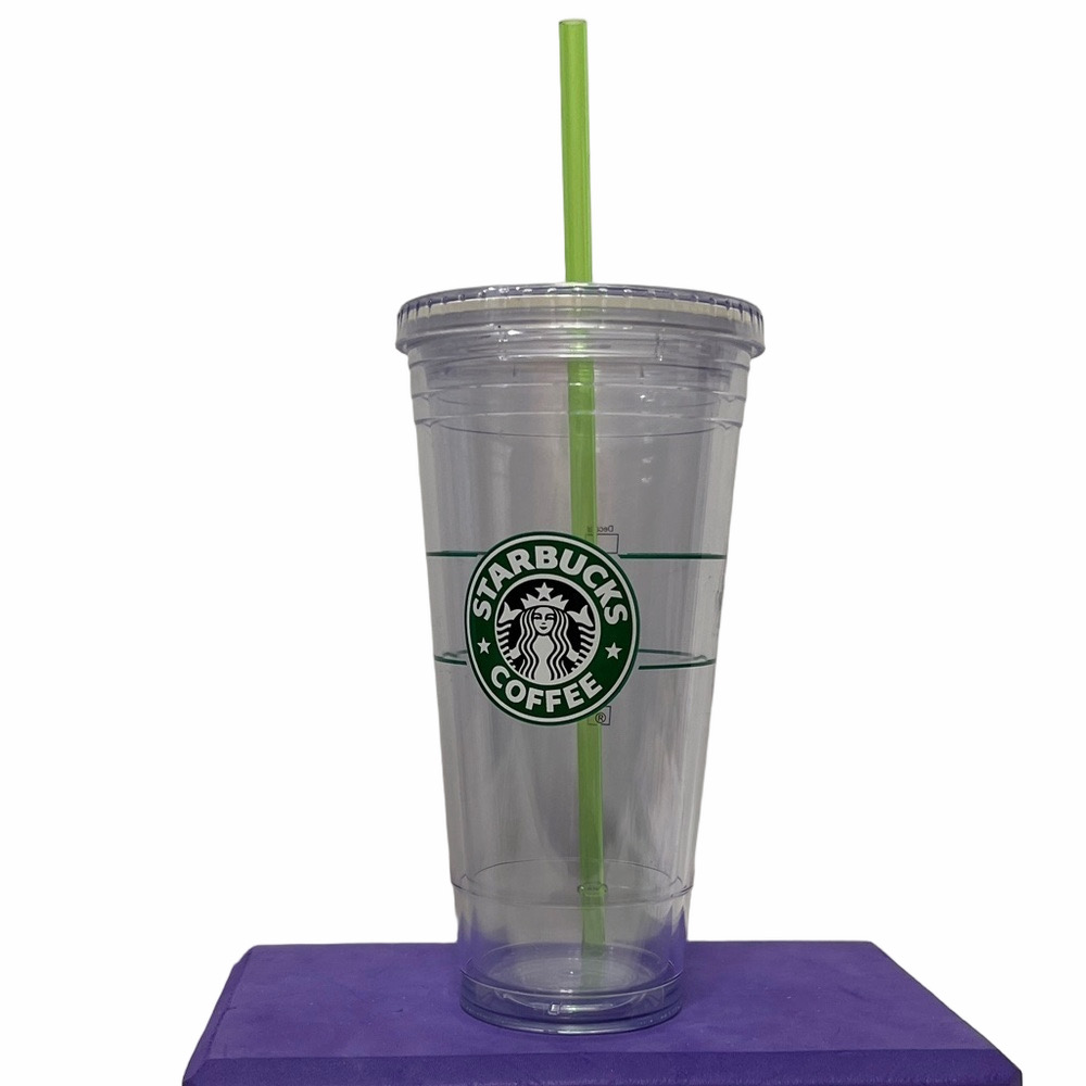 Starbucks Venti 20 fl oz Transparent Cold Cup  Lime Green Straw NWOT